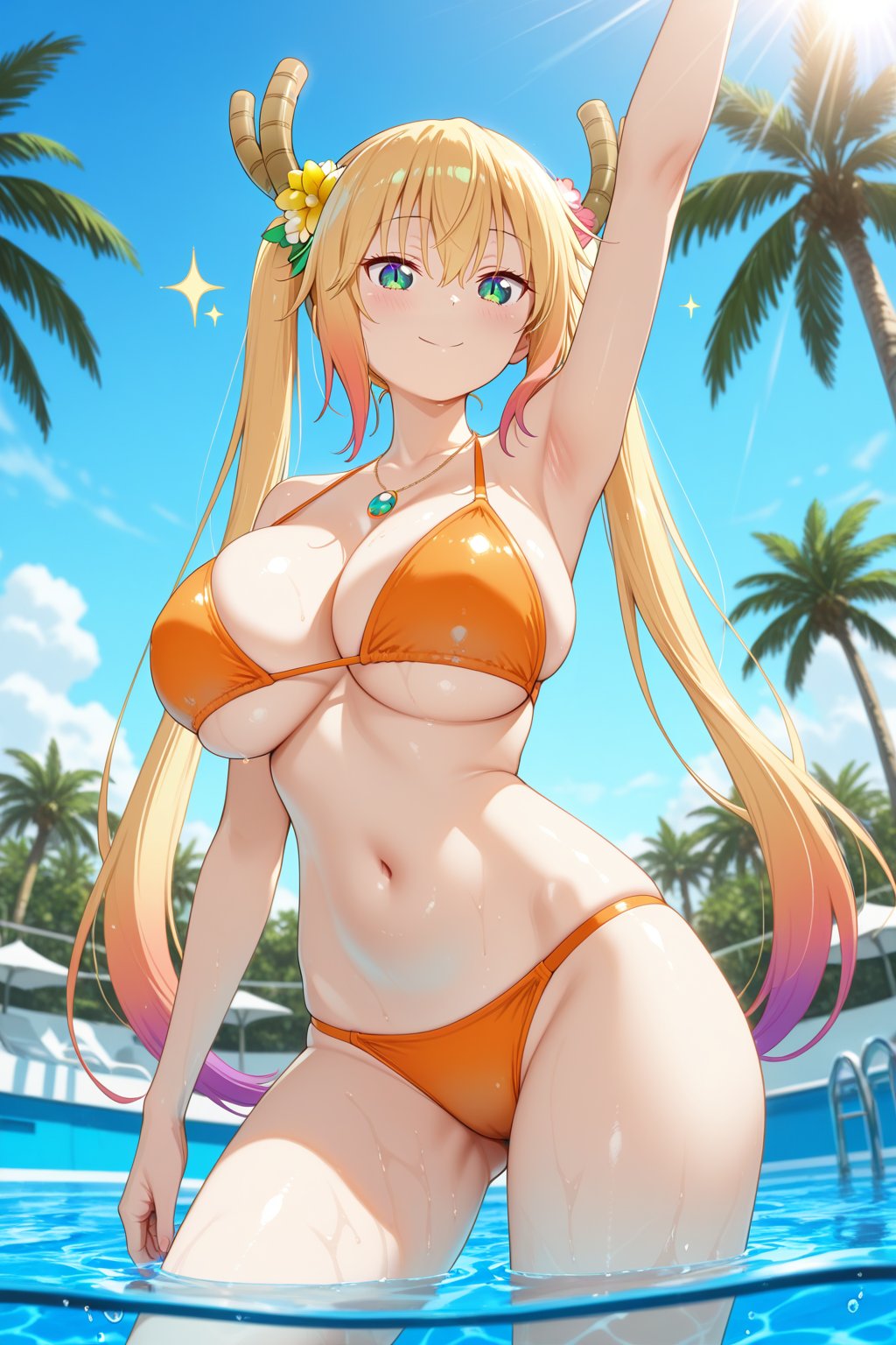 Tohru at a tropical pool